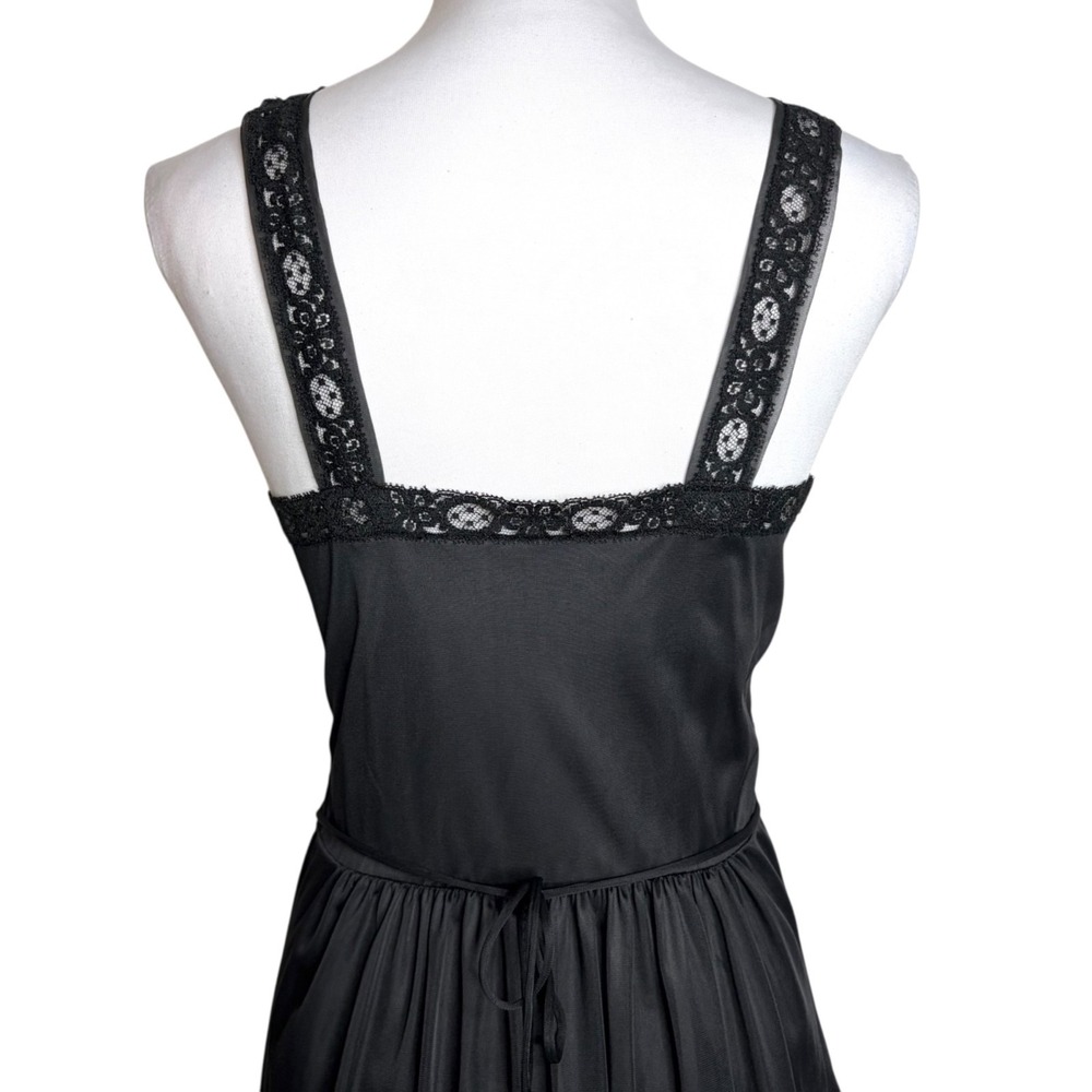 Vintage 60s Whimsigoth Slip Dress S Black Lace Trim V Waist Nightgown Rogers - Picture 7 of 11